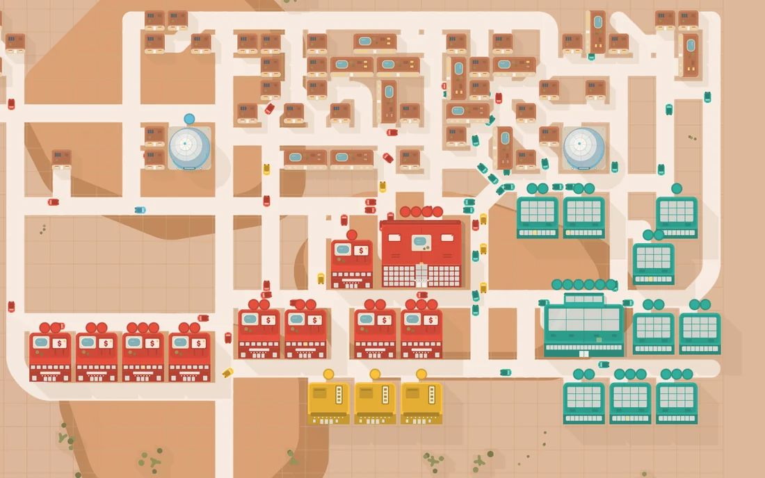 Las Vegas in Multi Modal — a desert basin of casinos and pools on an open grid, with no water to cross.